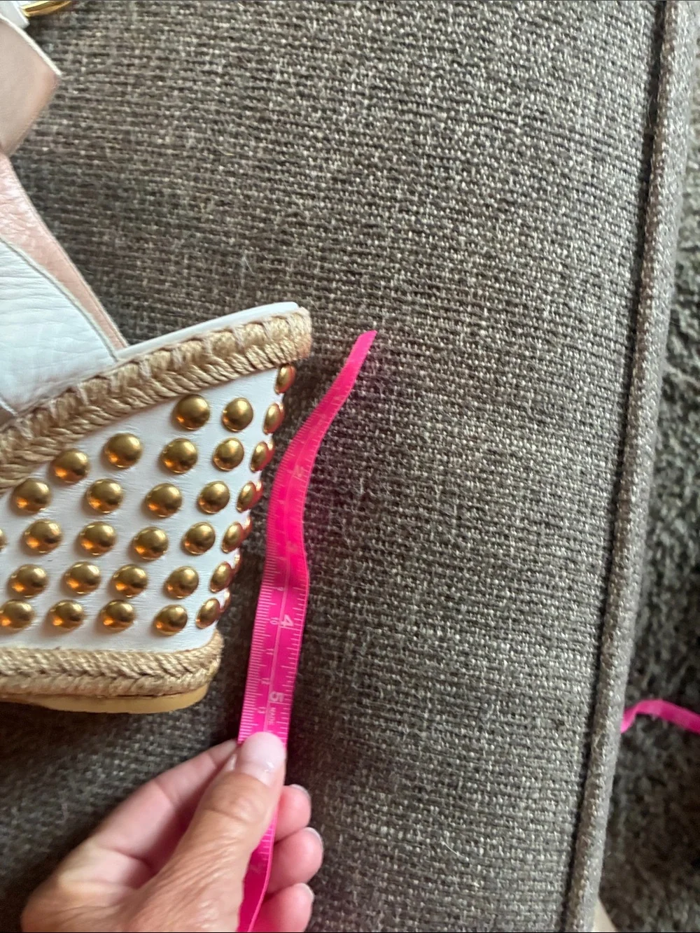 Stuart Weitzman White Espadrille Wedges with Gold Studs